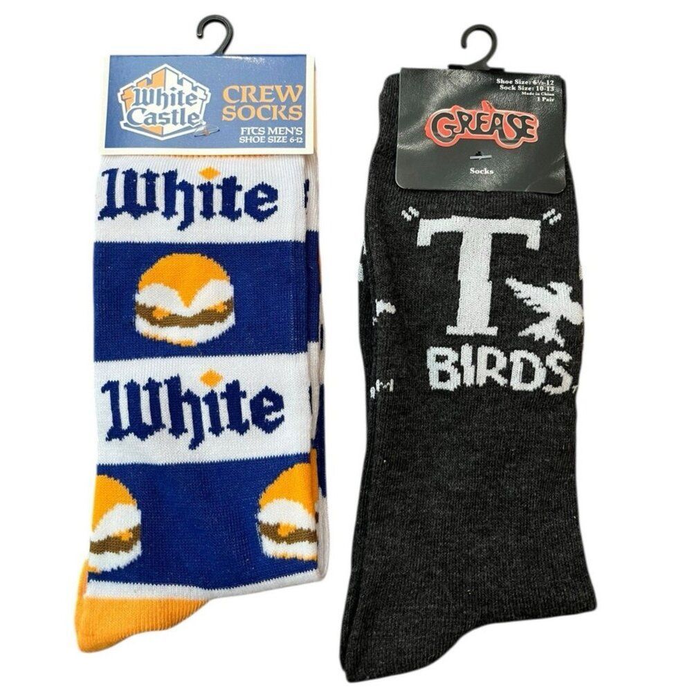 Grease Movie Crew Socks T Birds and White Castle Burgers Mens Shoe Sz 6-12 NWT